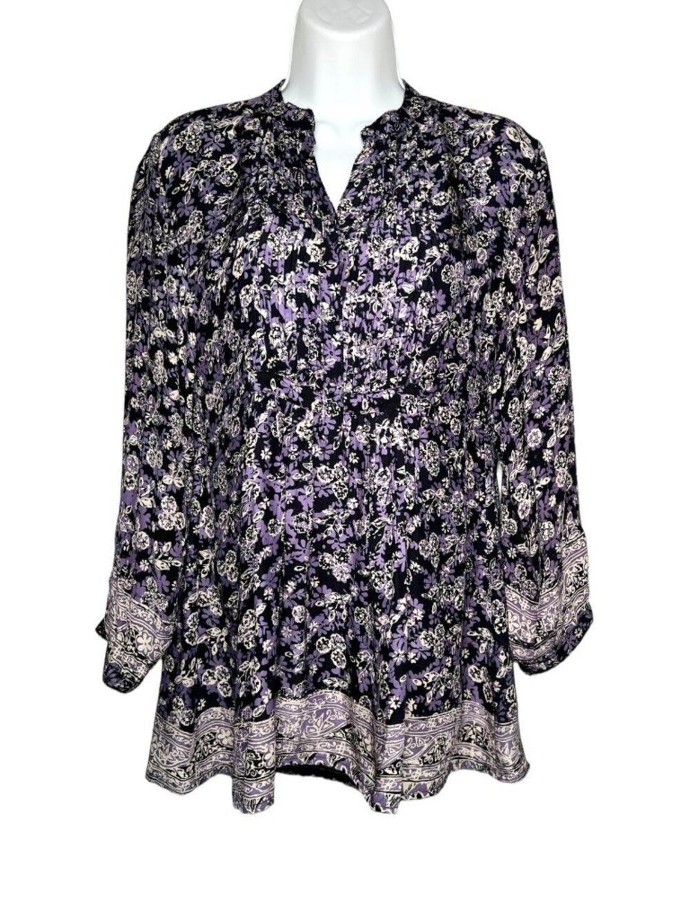 Natalie Martin Sammie Floral Silk Blouse Peasant Mixed Print Purple Black XS